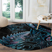 New Zealand Lizard Round Carpet Silver Fern Aotearoa Maori With Paua Shell LT14 - Polynesian Pride