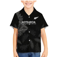 New Zealand Haka Rugby Family Matching Mermaid Dress and Hawaiian Shirt 2024 Pacific Go Black Silver Fern LT14 Son's Shirt Black - Polynesian Pride