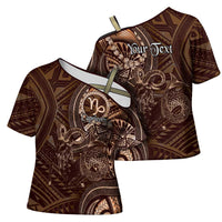 Personalised Polynesia Zodiac Capricorn Cross Shoulder Shirt Galaxy Polynesian Pattern Chest Tattoo Style