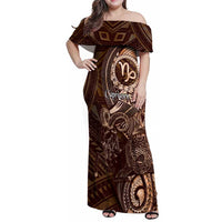 Personalised Polynesia Zodiac Capricorn Family Matching Off Shoulder Maxi Dress and Hawaiian Shirt Galaxy Polynesian Pattern Chest Tattoo Style