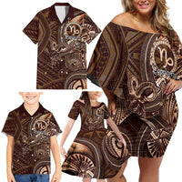 Personalised Polynesia Zodiac Capricorn Family Matching Off Shoulder Short Dress and Hawaiian Shirt Galaxy Polynesian Pattern Chest Tattoo Style