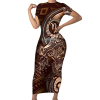 Personalised Polynesia Zodiac Capricorn Short Sleeve Bodycon Dress Galaxy Polynesian Pattern Chest Tattoo Style