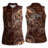 Personalised Polynesia Zodiac Capricorn Women Sleeveless Polo Shirt Galaxy Polynesian Pattern Chest Tattoo Style