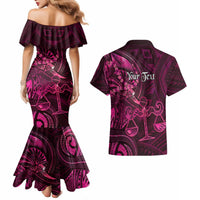 Personalised Polynesia Zodiac Libra Couples Matching Mermaid Dress and Hawaiian Shirt Galaxy Polynesian Pattern Chest Tattoo Style