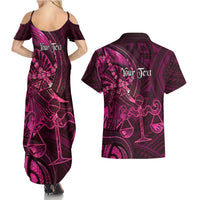 Personalised Polynesia Zodiac Libra Couples Matching Summer Maxi Dress and Hawaiian Shirt Galaxy Polynesian Pattern Chest Tattoo Style