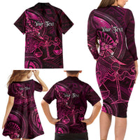 Personalised Polynesia Zodiac Libra Family Matching Long Sleeve Bodycon Dress and Hawaiian Shirt Galaxy Polynesian Pattern Chest Tattoo Style