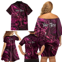 Personalised Polynesia Zodiac Libra Family Matching Off Shoulder Short Dress and Hawaiian Shirt Galaxy Polynesian Pattern Chest Tattoo Style