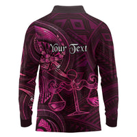 Personalised Polynesia Zodiac Libra Long Sleeve Polo Shirt Galaxy Polynesian Pattern Chest Tattoo Style