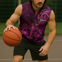 Personalised Polynesia Zodiac Libra Sleeveless Zip Hoodie Galaxy Polynesian Pattern Chest Tattoo Style