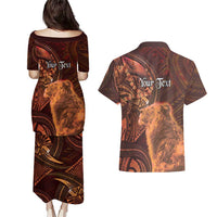 Personalised Polynesia Zodiac Leo Couples Matching Puletasi and Hawaiian Shirt Galaxy Polynesian Pattern Chest Tattoo Style