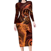 Personalised Polynesia Zodiac Leo Family Matching Long Sleeve Bodycon Dress and Hawaiian Shirt Galaxy Polynesian Pattern Chest Tattoo Style
