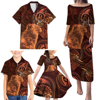 Personalised Polynesia Zodiac Leo Family Matching Puletasi and Hawaiian Shirt Galaxy Polynesian Pattern Chest Tattoo Style