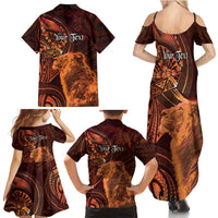Personalised Polynesia Zodiac Leo Family Matching Summer Maxi Dress and Hawaiian Shirt Galaxy Polynesian Pattern Chest Tattoo Style