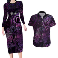Personalised Polynesia Zodiac Virgo Couples Matching Long Sleeve Bodycon Dress and Hawaiian Shirt Galaxy Polynesian Pattern Chest Tattoo Style