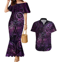 Personalised Polynesia Zodiac Virgo Couples Matching Mermaid Dress and Hawaiian Shirt Galaxy Polynesian Pattern Chest Tattoo Style