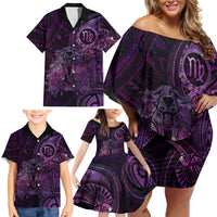 Personalised Polynesia Zodiac Virgo Family Matching Off Shoulder Short Dress and Hawaiian Shirt Galaxy Polynesian Pattern Chest Tattoo Style