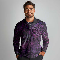 Personalised Polynesia Zodiac Virgo Long Sleeve Polo Shirt Galaxy Polynesian Pattern Chest Tattoo Style