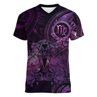 Personalised Polynesia Zodiac Virgo Women V-Neck T-Shirt Galaxy Polynesian Pattern Chest Tattoo Style