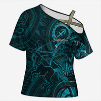 Personalised Polynesia Zodiac Sagittarius Cross Shoulder Shirt Galaxy Polynesian Pattern Chest Tattoo Style