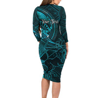 Personalised Polynesia Zodiac Sagittarius Family Matching Long Sleeve Bodycon Dress and Hawaiian Shirt Galaxy Polynesian Pattern Chest Tattoo Style