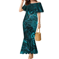 Personalised Polynesia Zodiac Sagittarius Family Matching Mermaid Dress and Hawaiian Shirt Galaxy Polynesian Pattern Chest Tattoo Style