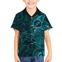 Personalised Polynesia Zodiac Sagittarius Family Matching Off The Shoulder Long Sleeve Dress and Hawaiian Shirt Galaxy Polynesian Pattern Chest Tattoo Style