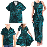 Personalised Polynesia Zodiac Sagittarius Family Matching Tank Maxi Dress and Hawaiian Shirt Galaxy Polynesian Pattern Chest Tattoo Style