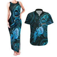 Personalised Polynesia Zodiac Aquarius Couples Matching Tank Maxi Dress and Hawaiian Shirt Galaxy Polynesian Pattern Chest Tattoo Style
