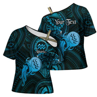 Personalised Polynesia Zodiac Aquarius Cross Shoulder Shirt Galaxy Polynesian Pattern Chest Tattoo Style