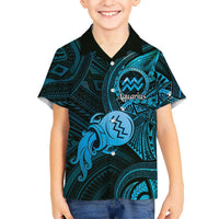 Personalised Polynesia Zodiac Aquarius Family Matching Off Shoulder Maxi Dress and Hawaiian Shirt Galaxy Polynesian Pattern Chest Tattoo Style
