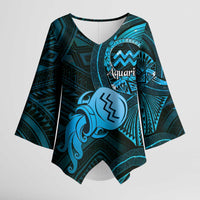 Personalised Polynesia Zodiac Aquarius Kimono Sleeve Blouse Galaxy Polynesian Pattern Chest Tattoo Style