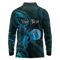 Personalised Polynesia Zodiac Aquarius Long Sleeve Polo Shirt Galaxy Polynesian Pattern Chest Tattoo Style