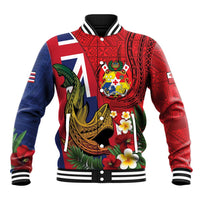 Hawaii And Tonga Baseball Jacket Shark Tattoo With Tongan Coat Of Arms