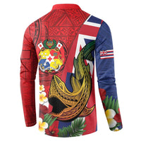 Hawaii And Tonga Button Sweatshirt Shark Tattoo With Tongan Coat Of Arms