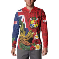 Hawaii And Tonga Button Sweatshirt Shark Tattoo With Tongan Coat Of Arms