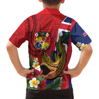 Hawaii And Tonga Family Matching Long Sleeve Bodycon Dress and Hawaiian Shirt Shark Tattoo With Tongan Coat Of Arms LT14 - Polynesian Pride