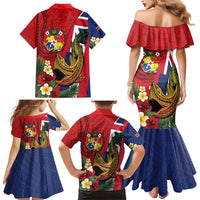 Hawaii And Tonga Family Matching Mermaid Dress and Hawaiian Shirt Shark Tattoo With Tongan Coat Of Arms LT14 - Polynesian Pride