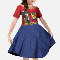 Hawaii And Tonga Family Matching Off Shoulder Maxi Dress and Hawaiian Shirt Shark Tattoo With Tongan Coat Of Arms LT14 Daughter's Dress Red - Polynesian Pride