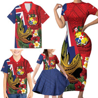 Hawaii And Tonga Family Matching Short Sleeve Bodycon Dress and Hawaiian Shirt Shark Tattoo With Tongan Coat Of Arms LT14 - Polynesian Pride