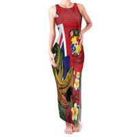 Hawaii And Tonga Family Matching Tank Maxi Dress and Hawaiian Shirt Shark Tattoo With Tongan Coat Of Arms LT14 Mom's Dress Red - Polynesian Pride