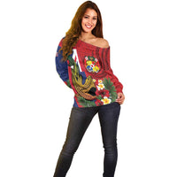 Hawaii And Tonga Off Shoulder Sweater Shark Tattoo With Tongan Coat Of Arms