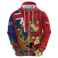 Hawaii And Tonga Zip Hoodie Shark Tattoo With Tongan Coat Of Arms