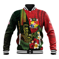 Hawaii And Tonga Baseball Jacket King Kamehameha Tribal Ngatu Pattern