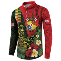 Hawaii And Tonga Button Sweatshirt King Kamehameha Tribal Ngatu Pattern