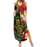 Hawaii And Tonga Family Matching Summer Maxi Dress and Hawaiian Shirt King Kamehameha Tribal Ngatu Pattern