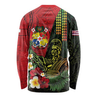Hawaii And Tonga Long Sleeve Shirt King Kamehameha Tribal Ngatu Pattern