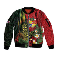 Hawaii And Tonga Sleeve Zip Bomber Jacket King Kamehameha Tribal Ngatu Pattern LT14 Unisex Red - Polynesian Pride