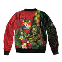 Hawaii And Tonga Sleeve Zip Bomber Jacket King Kamehameha Tribal Ngatu Pattern LT14 - Polynesian Pride