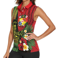 Hawaii And Tonga Women Sleeveless Polo Shirt King Kamehameha Tribal Ngatu Pattern