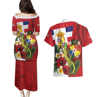 Hawaii And Tonga Couples Matching Puletasi and Hawaiian Shirt King Kalakaua Tribal Gecko Tongan Ngatu